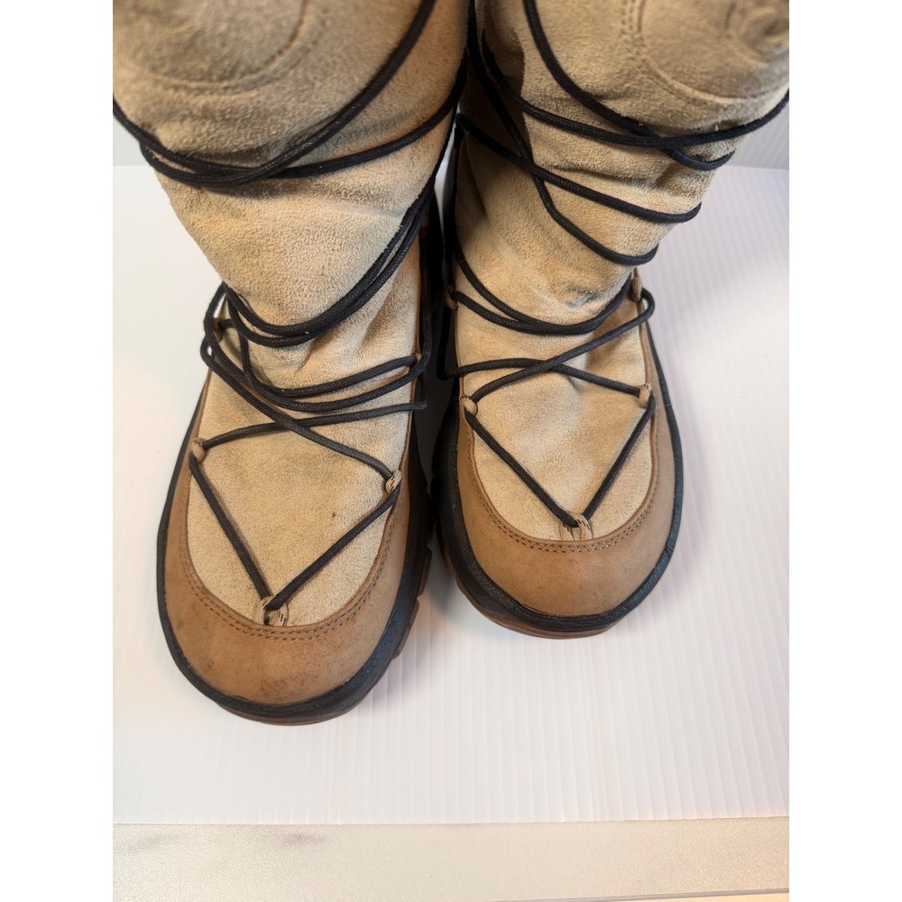 ULU Waterproof Suede Winter Boots Cane Tan Shearling Lace Up Women's Size 7 - Picture 3 of 9